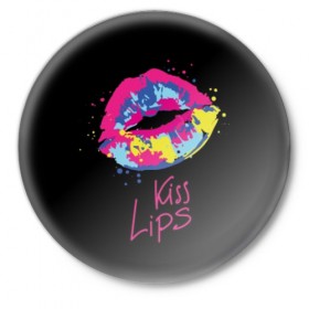 Значок с принтом Kiss Lips ,  металл | круглая форма, металлическая застежка в виде булавки | 