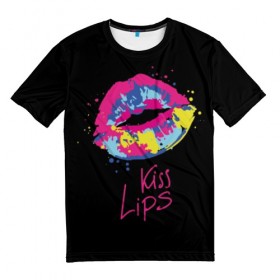 Мужская футболка 3D с принтом Kiss Lips , 100% полиэфир | прямой крой, круглый вырез горловины, длина до линии бедер | 