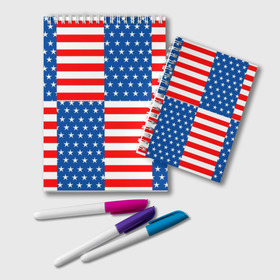 Блокнот с принтом США , 100% бумага | 48 листов, плотность листов — 60 г/м2, плотность картонной обложки — 250 г/м2. Листы скреплены удобной пружинной спиралью. Цвет линий — светло-серый
 | flag | stars | usa | usa flag | америка | американский флаг | звезды | надписи | полосы | сша | флаг | флаг сша