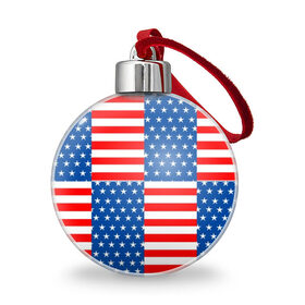 Ёлочный шар с принтом США , Пластик | Диаметр: 77 мм | flag | stars | usa | usa flag | америка | американский флаг | звезды | надписи | полосы | сша | флаг | флаг сша