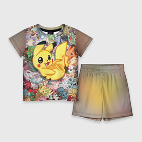 Детский костюм с шортами 3D с принтом Покемоны ,  |  | detective pikachu | instinct | mystic | pikachu | pokeball | pokemon | pokemon go | valor | вейлор | детектив пикачу | инстинкт | мистик | пикачу | покебол | покемон | покемон го