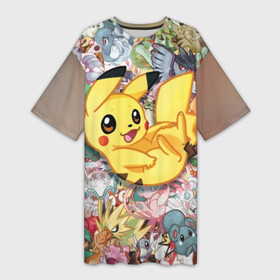 Платье-футболка 3D с принтом Покемоны ,  |  | detective pikachu | instinct | mystic | pikachu | pokeball | pokemon | pokemon go | valor | вейлор | детектив пикачу | инстинкт | мистик | пикачу | покебол | покемон | покемон го