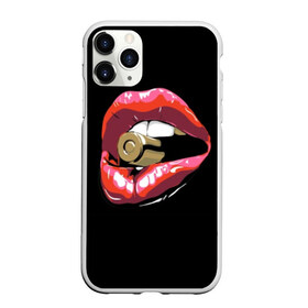 Чехол для iPhone 11 Pro Max матовый с принтом Губы с патроном , Силикон |  | black | bullet | cartridge | cool | gloss | lips | lipstick | metal | pink | red | sleeve | steel | teeth | weapon | white | белый | блеск | гильза | губы | зубы | красный | круто | металл | оружие | патрон | помада | пуля | розовый | сталь | черный