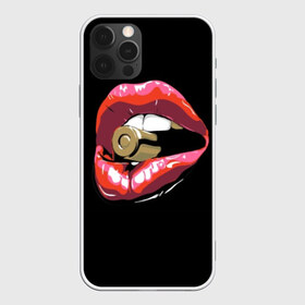 Чехол для iPhone 12 Pro Max с принтом Губы с патроном , Силикон |  | black | bullet | cartridge | cool | gloss | lips | lipstick | metal | pink | red | sleeve | steel | teeth | weapon | white | белый | блеск | гильза | губы | зубы | красный | круто | металл | оружие | патрон | помада | пуля | розовый | сталь | черный