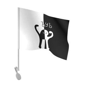 Флаг для автомобиля с принтом ЪУЪ (Black-White). , 100% полиэстер | Размер: 30*21 см | cat | mem | memes | интернет приколы | кот | мем | мем кот | ъуъ | ъуъ съука