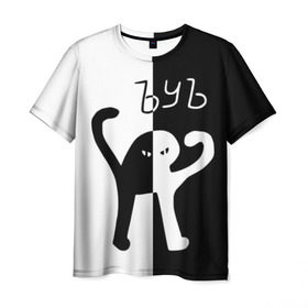 Мужская футболка 3D с принтом ЪУЪ (Black-White). , 100% полиэфир | прямой крой, круглый вырез горловины, длина до линии бедер | Тематика изображения на принте: cat | mem | memes | интернет приколы | кот | мем | мем кот | ъуъ | ъуъ съука