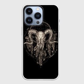 Чехол для iPhone 13 Pro с принтом Овен в ловце снов ,  |  | aries | black | charm | cobweb | dream catcher | ethnic | feathers | goat | horns | mystic | national | ram | skeleton | skull | taurus | totem | баран | гороскоп | знак зодиака | козел | ловец снов | мистика | национальный | оберег | овен | паутина | пер