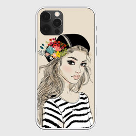 Чехол для iPhone 12 Pro Max с принтом Парижанка в берете , Силикон |  | beauty | beret | black | blonde | chic | eyes | fashion | flowers | french | girl | lips | look | paris | stripes | style | white | woman | young | youth | белый | берет | блондинка | взгляд | глаза | губы | девушка | женщина | красотка | мода | молодая |