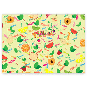 Поздравительная открытка с принтом Nikol Fruits boom! , 100% бумага | плотность бумаги 280 г/м2, матовая, на обратной стороне линовка и место для марки
 | Тематика изображения на принте: nikol | nikolalisa