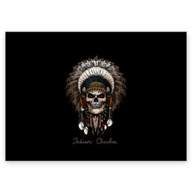 Поздравительная открытка с принтом Череп с роучем , 100% бумага | плотность бумаги 280 г/м2, матовая, на обратной стороне линовка и место для марки
 | Тематика изображения на принте: cherokee | culture | ethnic | feathers | indian | national | navajo | roach | skeleton | skull | traditional | индеец | культура | навахо | национальный | перья | роуч | скелет | традиционный | череп | чероки | этнический