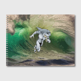 Альбом для рисования с принтом Great White , 100% бумага
 | матовая бумага, плотность 200 мг. | brawn | element | fangs | foam | grin | jaw | ocean | run | shark | teeth | wave | акула | бег | волна | зубы | клыки | мускулы | океан | оскал | пена | стихия