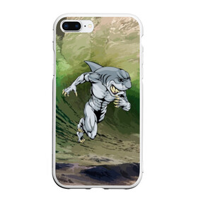 Чехол для iPhone 7Plus/8 Plus матовый с принтом Great White , Силикон | Область печати: задняя сторона чехла, без боковых панелей | brawn | element | fangs | foam | grin | jaw | ocean | run | shark | teeth | wave | акула | бег | волна | зубы | клыки | мускулы | океан | оскал | пена | стихия