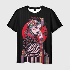 Мужская футболка 3D с принтом Гейша , 100% полиэфир | прямой крой, круглый вырез горловины, длина до линии бедер | Тематика изображения на принте: beauty | black | bright | character | cool | decorations | flowers | geisha | girl | hairstyle | japan | kimon | lines | red | stripes | woman | young | девушка | женщина | иероглиф | кимоно | красный | красотка | круто | линии | молодая | полосы 