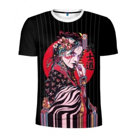 Мужская футболка 3D спортивная с принтом Гейша , 100% полиэстер с улучшенными характеристиками | приталенный силуэт, круглая горловина, широкие плечи, сужается к линии бедра | beauty | black | bright | character | cool | decorations | flowers | geisha | girl | hairstyle | japan | kimon | lines | red | stripes | woman | young | девушка | женщина | иероглиф | кимоно | красный | красотка | круто | линии | молодая | полосы 
