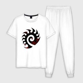 Мужская пижама хлопок с принтом StarCraft - Zerg Logo (Blood) , 100% хлопок | брюки и футболка прямого кроя, без карманов, на брюках мягкая резинка на поясе и по низу штанин
 | Тематика изображения на принте: 