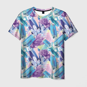 Мужская футболка 3D с принтом Кристаллы , 100% полиэфир | прямой крой, круглый вырез горловины, длина до линии бедер | crystal | cute | opal | pink | purple | shining | shiny | stone | блестящий | камень | кристалл | опал | розовый | сияющий | фиолетовый