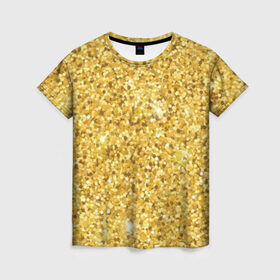 Женская футболка 3D с принтом Золотые блестки , 100% полиэфир ( синтетическое хлопкоподобное полотно) | прямой крой, круглый вырез горловины, длина до линии бедер | bright | cool | glitter | gold | gold glitter | luxury | shine | sparkle | yellow | глиттер | желтый | золото | золотые блёстки | прикольно | роскошь | сверкать | сияние | ярко