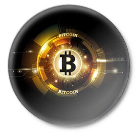 Значок с принтом Золотой биткоин ,  металл | круглая форма, металлическая застежка в виде булавки | bitcoin | black | business | coin | digital | electronic | emblem | future | golden | money | power | symbol | technology | web | yellow | бизнес | биткоин | будущее | валюта | веб | власть | деньги | желтый | жетон | золотой | криптовалюта | монета | сим