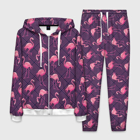 Мужской костюм 3D с принтом Фламинго , 100% полиэстер | Манжеты и пояс оформлены тканевой резинкой, двухслойный капюшон со шнурком для регулировки, карманы спереди | Тематика изображения на принте: abstraction | beak | bird | fauna | feathers | flamingo | flora | geometry | happiness | nature | pink | purple | tropical | tropics | абстракция | геометрия | клюв | перья | природа | птица | розовый | счастье | тропики | тропический | фауна | фиолетовый