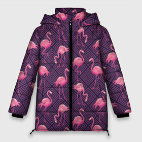 Женская зимняя куртка 3D с принтом Фламинго , верх — 100% полиэстер; подкладка — 100% полиэстер; утеплитель — 100% полиэстер | длина ниже бедра, силуэт Оверсайз. Есть воротник-стойка, отстегивающийся капюшон и ветрозащитная планка. 

Боковые карманы с листочкой на кнопках и внутренний карман на молнии | abstraction | beak | bird | fauna | feathers | flamingo | flora | geometry | happiness | nature | pink | purple | tropical | tropics | абстракция | геометрия | клюв | перья | природа | птица | розовый | счастье | тропики | тропический | фауна | фиолетовый