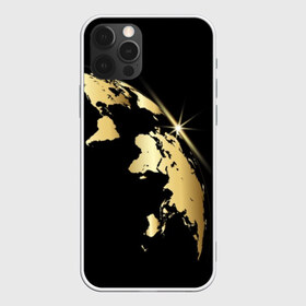 Чехол для iPhone 12 Pro Max с принтом Золотая планета , Силикон |  | Тематика изображения на принте: black | continent | earth | gold | map | planet | radiance | ray | world | земля | золото | карта | континент | луч | материк | мир | планета | сияние | черный
