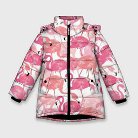 Зимняя куртка для девочек 3D с принтом Фламинго , ткань верха — 100% полиэстер; подклад — 100% полиэстер, утеплитель — 100% полиэстер. | длина ниже бедра, удлиненная спинка, воротник стойка и отстегивающийся капюшон. Есть боковые карманы с листочкой на кнопках, утяжки по низу изделия и внутренний карман на молнии. 

Предусмотрены светоотражающий принт на спинке, радужный светоотражающий элемент на пуллере молнии и на резинке для утяжки. | abstraction | beak | bird | coral | fauna | feathers | flamingo | flora | happiness | jungle | leaves | nature | pink | tropical | tropics | white | абстракция | белый | джунгли | клюв | коралловый | листья | перья | природа | птица | розовый | счастье | 