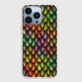 Чехол для iPhone 13 Pro с принтом Чешуя дракона ,  |  | blue | bright | colorful | cool | dragon | green | iridescent | orange | pink | purple | rainbow | red | skin | snake | брызги | волшебный | дракон | зеленый | змея | кожа | красный | красочный | оранжевый | прикольный | радуга | радужный