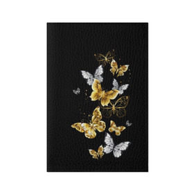 Обложка для паспорта матовая кожа с принтом Золотые бабочки , натуральная матовая кожа | размер 19,3 х 13,7 см; прозрачные пластиковые крепления | Тематика изображения на принте: airy | black | butterfly | cool | cute | flight | flit | gold | insect | magical | white | wings | yellow | бабочка | белый | воздушный | волшебный | желтый | золото | крылья | милый | насекомое | полёт | порхать | прикольный | черный