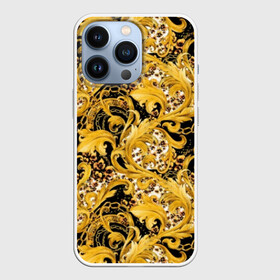 Чехол для iPhone 13 Pro с принтом Золотой узор ,  |  | black | chain | curlicues | decor | decorative | glitter | gold | luxury | metal | pattern | sparkle | white | yellow | белый | блеск | декор | декоративный | жёлтый | завитушки | золото | люкс | металл | роскошь | сверкать | узор | цепь | черный