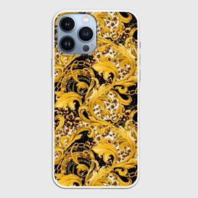 Чехол для iPhone 13 Pro Max с принтом Золотой узор ,  |  | black | chain | curlicues | decor | decorative | glitter | gold | luxury | metal | pattern | sparkle | white | yellow | белый | блеск | декор | декоративный | жёлтый | завитушки | золото | люкс | металл | роскошь | сверкать | узор | цепь | черный