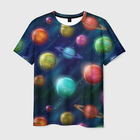 Мужская футболка 3D с принтом Планеты , 100% полиэфир | прямой крой, круглый вырез горловины, длина до линии бедер | nasa | вселенная | галактика | звезды | космос | наса | планеты | сияние | скафандр