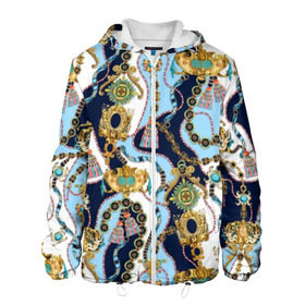 Мужская куртка 3D с принтом Барокко , ткань верха — 100% полиэстер, подклад — флис | прямой крой, подол и капюшон оформлены резинкой с фиксаторами, два кармана без застежек по бокам, один большой потайной карман на груди. Карман на груди застегивается на липучку | baroque | blue | chain | decoration | fringe | gold | ribbon | style | vintage | white | барокко | бахрома | белый | винтаж | золото | кисточка | лента | синий | стиль | украшения | цепочка