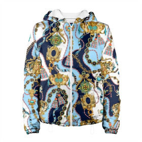 Женская куртка 3D с принтом Барокко , ткань верха — 100% полиэстер, подклад — флис | прямой крой, подол и капюшон оформлены резинкой с фиксаторами, два кармана без застежек по бокам, один большой потайной карман на груди. Карман на груди застегивается на липучку | baroque | blue | chain | decoration | fringe | gold | ribbon | style | vintage | white | барокко | бахрома | белый | винтаж | золото | кисточка | лента | синий | стиль | украшения | цепочка