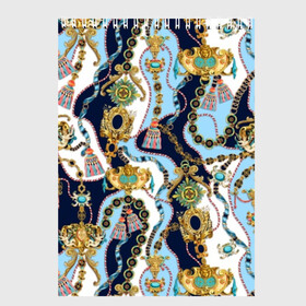 Скетчбук с принтом Барокко , 100% бумага
 | 48 листов, плотность листов — 100 г/м2, плотность картонной обложки — 250 г/м2. Листы скреплены сверху удобной пружинной спиралью | Тематика изображения на принте: baroque | blue | chain | decoration | fringe | gold | ribbon | style | vintage | white | барокко | бахрома | белый | винтаж | золото | кисточка | лента | синий | стиль | украшения | цепочка
