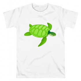 Мужская футболка хлопок с принтом Черепаха. , 100% хлопок | прямой крой, круглый вырез горловины, длина до линии бедер, слегка спущенное плечо. | Тематика изображения на принте: большая | живность | животные | зелёная | море | морская | природа | черепаха