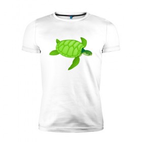 Мужская футболка премиум с принтом Черепаха. , 92% хлопок, 8% лайкра | приталенный силуэт, круглый вырез ворота, длина до линии бедра, короткий рукав | большая | живность | животные | зелёная | море | морская | природа | черепаха