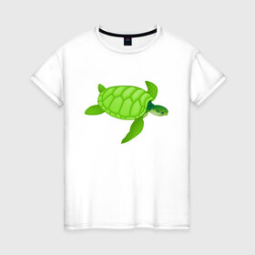 Женская футболка хлопок с принтом Черепаха. , 100% хлопок | прямой крой, круглый вырез горловины, длина до линии бедер, слегка спущенное плечо | Тематика изображения на принте: большая | живность | животные | зелёная | море | морская | природа | черепаха