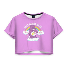 Женская футболка Cropp-top с принтом Заботливые мишки , 100% полиэстер | круглая горловина, длина футболки до линии талии, рукава с отворотами | best friend | rainbow | заботливые мишки | лучшие друзья | медведь | медвежонок | милота | мимими | миша | мишка | мишки радужные | мультик | радуга | сердечки