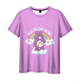 Мужская футболка 3D с принтом Заботливые мишки , 100% полиэфир | прямой крой, круглый вырез горловины, длина до линии бедер | best friend | rainbow | заботливые мишки | лучшие друзья | медведь | медвежонок | милота | мимими | миша | мишка | мишки радужные | мультик | радуга | сердечки
