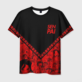 Мужская футболка 3D с принтом SENPAI , 100% полиэфир | прямой крой, круглый вырез горловины, длина до линии бедер | 2 versia | ahegao | anime | manga | paint | red | sempai | senpai | sup | supreme | trend | white | аниме | белый | манга | семпай | сенпай | суп | суприм