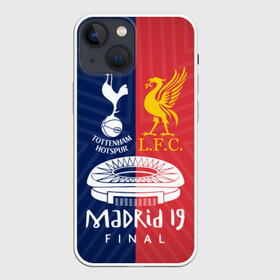 Чехол для iPhone 13 mini с принтом Champions Final ,  |  | Тематика изображения на принте: champions league | england | final | kane | liverpool tottenham | madrid | salah | spain | кейн | ливерпуль | лига чемпионов | мадрид | салах | тоттенхэм