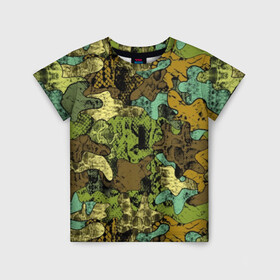 Детская футболка 3D с принтом Камуфляж , 100% гипоаллергенный полиэфир | прямой крой, круглый вырез горловины, длина до линии бедер, чуть спущенное плечо, ткань немного тянется | Тематика изображения на принте: abstraction | army | art | background | blue | camouflage | clothing | color | green | marsh | pattern | snake | stencil | uniform | абстракция | армия | арт | болотный | зеленый | змея | камуфляж | одежда | трафарет | узор | униформа | фон | цв