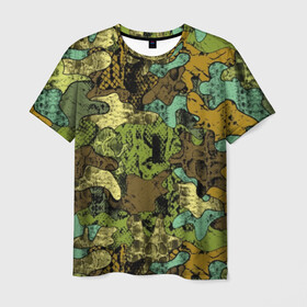Мужская футболка 3D с принтом Камуфляж , 100% полиэфир | прямой крой, круглый вырез горловины, длина до линии бедер | abstraction | army | art | background | blue | camouflage | clothing | color | green | marsh | pattern | snake | stencil | uniform | абстракция | армия | арт | болотный | зеленый | змея | камуфляж | одежда | трафарет | узор | униформа | фон | цв