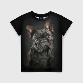 Детская футболка 3D с принтом Французский бульдог , 100% гипоаллергенный полиэфир | прямой крой, круглый вырез горловины, длина до линии бедер, чуть спущенное плечо, ткань немного тянется | Тематика изображения на принте: animal | background | beast | black | breed | bulldog | cool | cute | dog | ears | french | jaw | look | muzzle | portrait | wool | бульдог | взгляд | животное | зверь | милый | пёс | порода | портрет | прикольно | псина | собака | уши | фон | фра