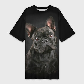 Платье-футболка 3D с принтом Французский бульдог ,  |  | animal | background | beast | black | breed | bulldog | cool | cute | dog | ears | french | jaw | look | muzzle | portrait | wool | бульдог | взгляд | животное | зверь | милый | пёс | порода | портрет | прикольно | псина | собака | уши | фон | фра