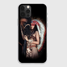 Чехол для iPhone 12 Pro Max с принтом Девушка с лошадью , Силикон |  | Тематика изображения на принте: american | animal | black | body | color | costume | ethnic | girl | horse | indian | national | nature | race | red | totem | white | woma | белый | девушка | женщина | животное | индейский | индейцы | костюм | краснокожий | красный | лошадь | молодость 