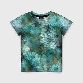 Детская футболка 3D с принтом Чешуя русалки , 100% гипоаллергенный полиэфир | прямой крой, круглый вырез горловины, длина до линии бедер, чуть спущенное плечо, ткань немного тянется | Тематика изображения на принте: blue | color | fish | gray | green | mermaid | neyad | pattern | scales | sea | siren | skin | turquoise | wallpaper | water | бирюзовый | вода | зеленый | кожа | море | неяда | обои | паттерн | русалка | рыба | серый | сирена | цвет | чешуя