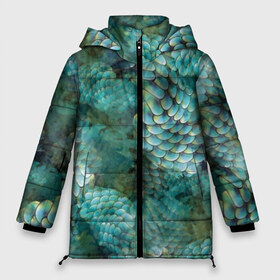 Женская зимняя куртка 3D с принтом Чешуя русалки , верх — 100% полиэстер; подкладка — 100% полиэстер; утеплитель — 100% полиэстер | длина ниже бедра, силуэт Оверсайз. Есть воротник-стойка, отстегивающийся капюшон и ветрозащитная планка. 

Боковые карманы с листочкой на кнопках и внутренний карман на молнии | blue | color | fish | gray | green | mermaid | neyad | pattern | scales | sea | siren | skin | turquoise | wallpaper | water | бирюзовый | вода | зеленый | кожа | море | неяда | обои | паттерн | русалка | рыба | серый | сирена | цвет | чешуя