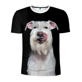 Мужская футболка 3D спортивная с принтом Белый шнауцер , 100% полиэстер с улучшенными характеристиками | приталенный силуэт, круглая горловина, широкие плечи, сужается к линии бедра | animal | background | beast | black | breed | cool | cute | dog | ears | fangs | jaw | look | muzzle | portrait | tongue | white | wool | белый | взгляд | животное | зверь | клыки | милый | пёс | порода | портрет | прикольно | псина | собака | уши