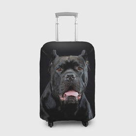 Чехол для чемодана 3D с принтом Черный кан - корсо , 86% полиэфир, 14% спандекс | двустороннее нанесение принта, прорези для ручек и колес | animal | background | beast | black | breed | can   corso | cool | cute | dog | ears | fangs | jaw | look | muzzle | portrait | tongue | wool | взгляд | животное | зверь | кан   корсо | клыки | милый | пёс | порода | портрет | прикольно | псина | 